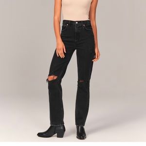 90’s straight ultra-high rise distressed black jeans